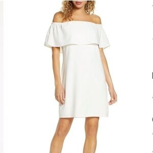 NWT Charles Henry White Off The Shoulder Mini Dress XSmall